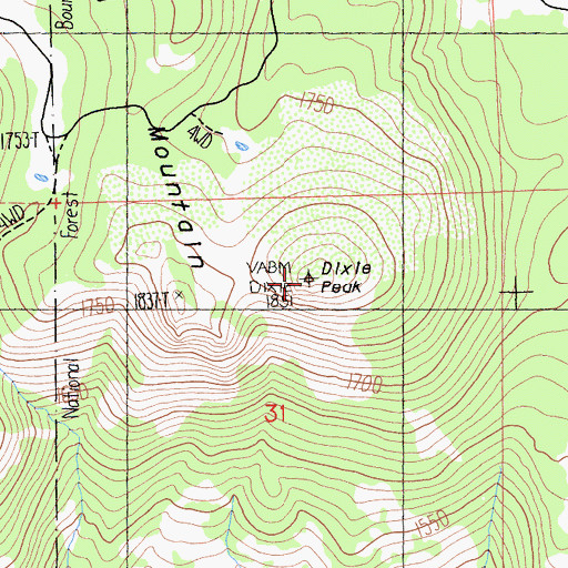 Topographic Map of Dixie Peak, CA