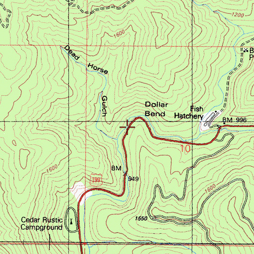 Topographic Map of Dollar Bend, CA