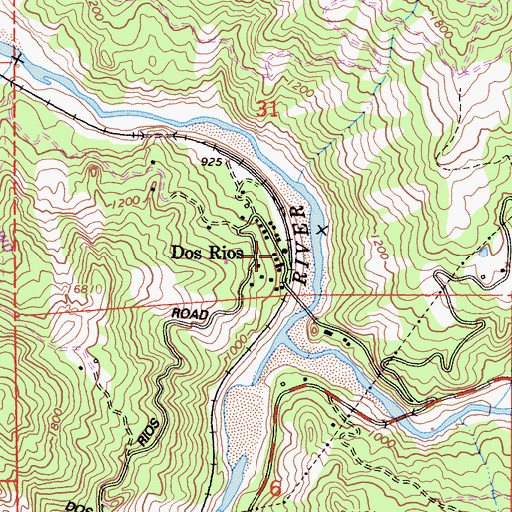Topographic Map of Dos Rios, CA