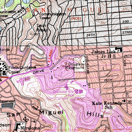 Topographic Map of Douglas Playground, CA