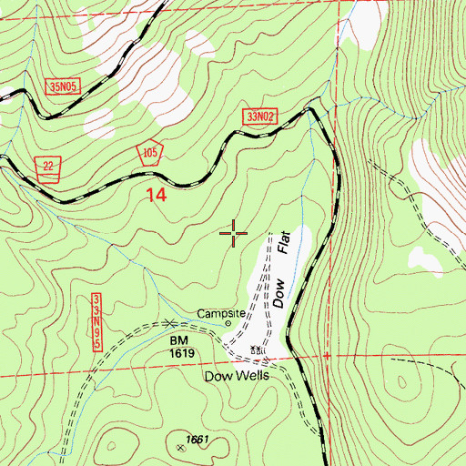 Topographic Map of Dow Flat, CA