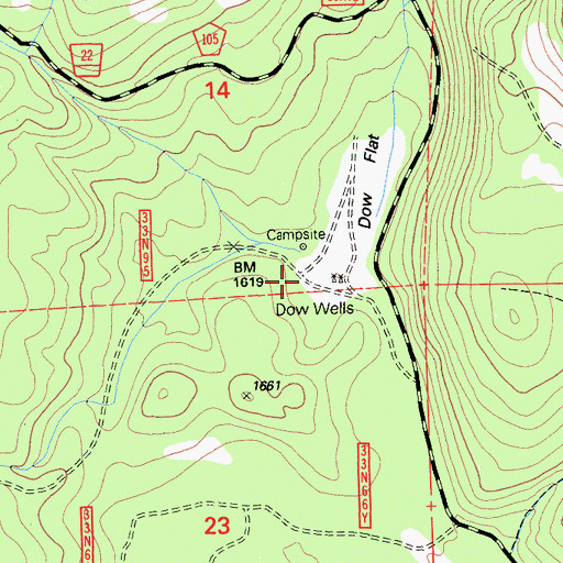 Topographic Map of Dow Wells, CA