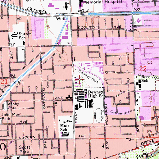 Topographic Map of Downey Park, CA