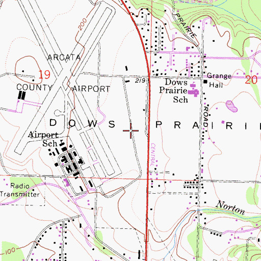 Topographic Map of Dows Prairie, CA