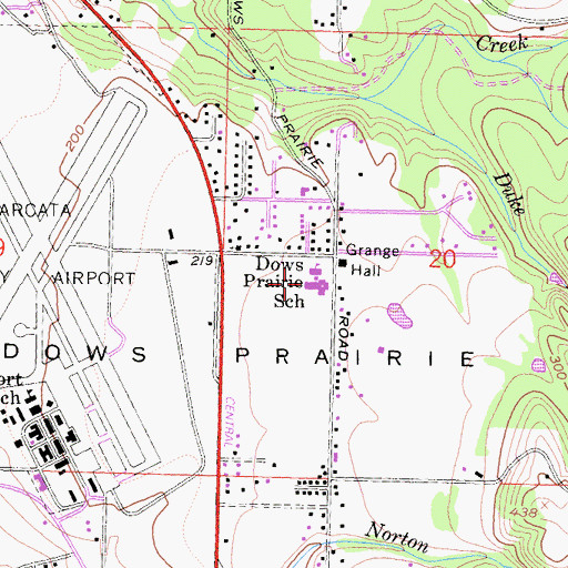 Topographic Map of Dow's Prairie Elementary School, CA