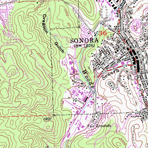Topographic Map of Dragon Gulch, CA