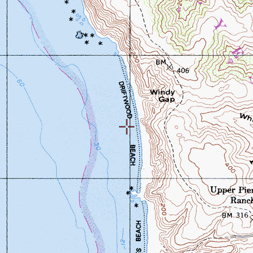 Topographic Map of Driftwood Beach, CA