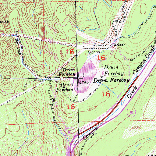 Topographic Map of Drum Forebay, CA