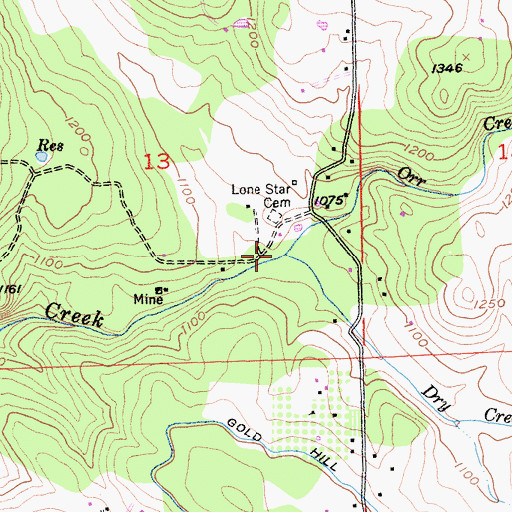 Topographic Map of Dry Creek, CA