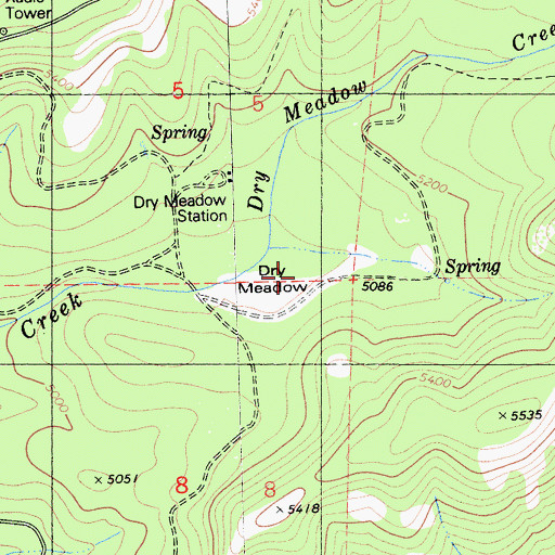 Topographic Map of Dry Meadow, CA