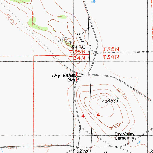 Topographic Map of Dry Valley Gap, CA