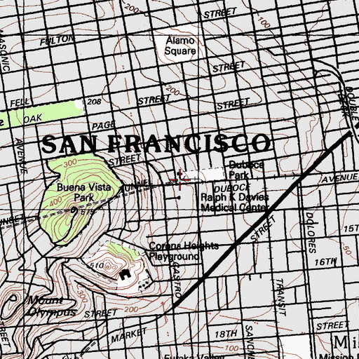 Topographic Map of Duboce Park, CA