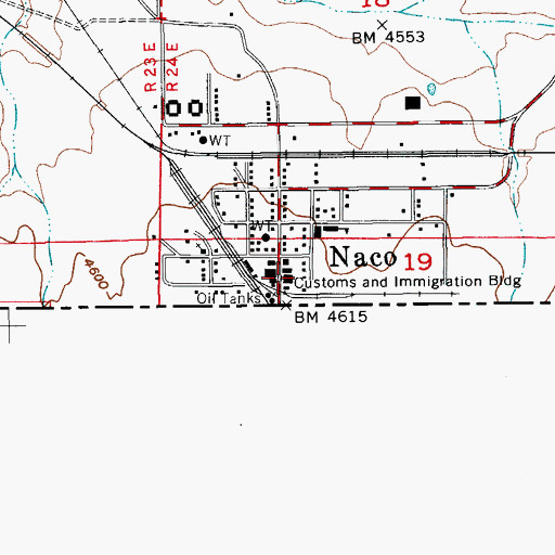 Topographic Map of United States Custom and Immigration Building, AZ
