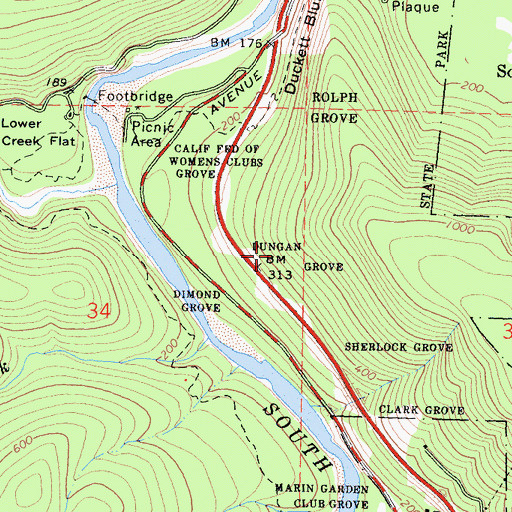 Topographic Map of Dungan Grove, CA
