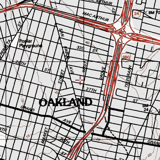 Topographic Map of Oakland Public Schools Special Education Office, CA