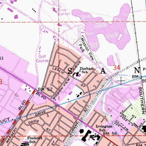 Topographic Map of J Haley Durham Elementary School, CA