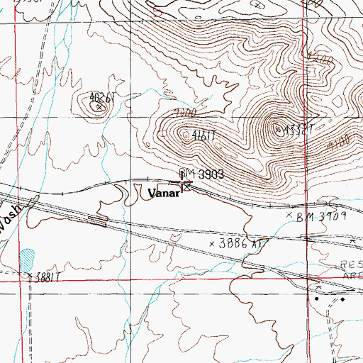 Topographic Map of Vanar Railroad Station, AZ