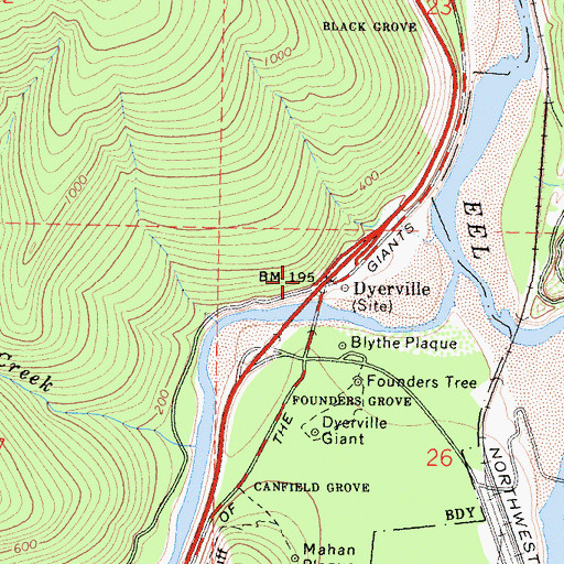 Topographic Map of Dyerville (historical), CA