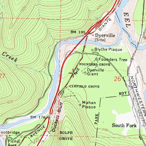 Topographic Map of Dyerville Giant, CA