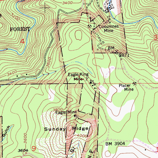 Topographic Map of Eagle King Mine, CA
