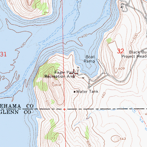 Topographic Map of Eagle Pass Recreation Area, CA