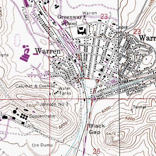Topographic Map of Warren Railroad Station, AZ