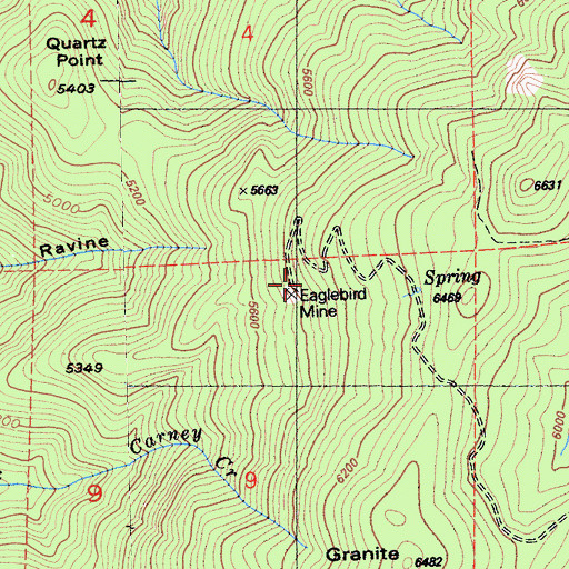 Topographic Map of Eaglebird Mine, CA