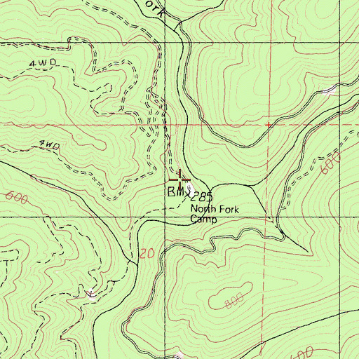 Topographic Map of East Branch North Fork Big River, CA
