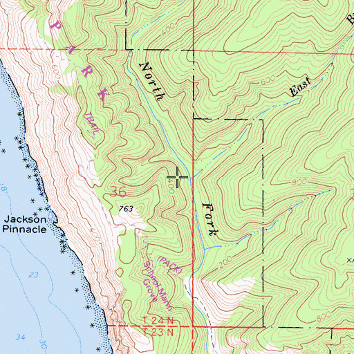 Topographic Map of East Branch North Fork Jackass Creek, CA