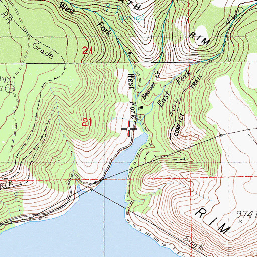 Topographic Map of East Fork Beaver Creek, CA