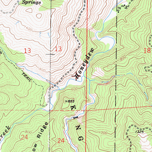 Topographic Map of East Fork Honeydew Creek, CA