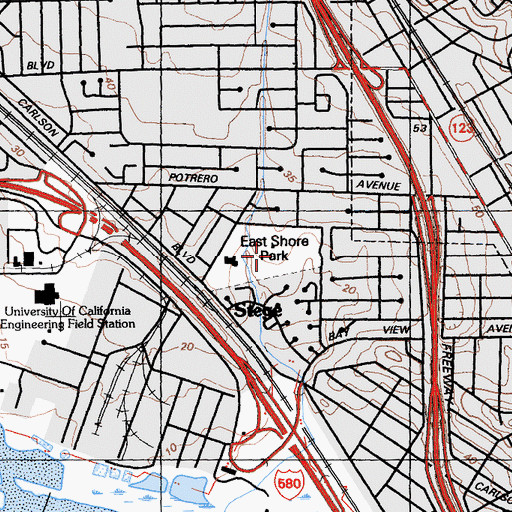 Topographic Map of Booker T Anderson Eastshore Park, CA