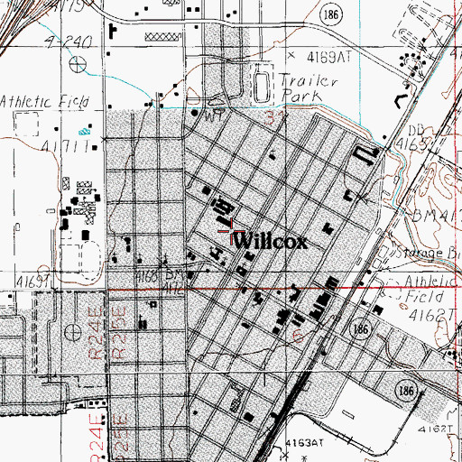 Topographic Map of Willcox Community Center Park, AZ