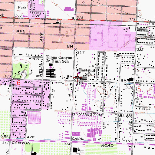 Topographic Map of Easterby Elementary School, CA