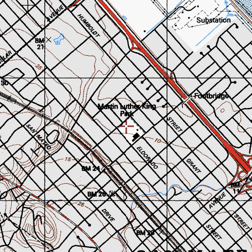 Topographic Map of Eastside Park, CA