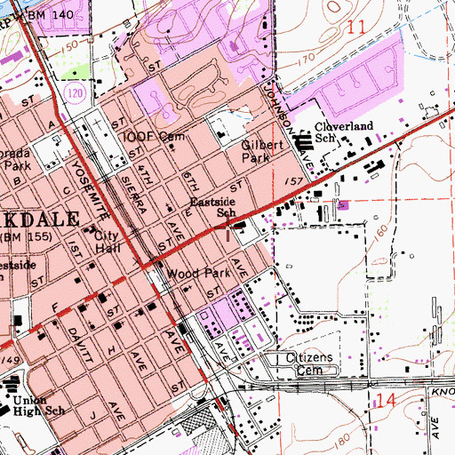 Topographic Map of Eastside School, CA