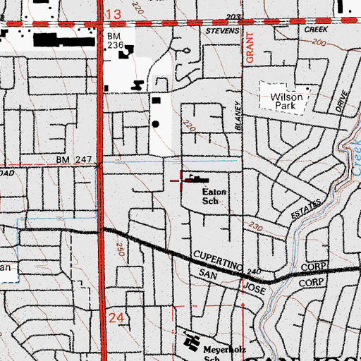 Topographic Map of C B Eaton Elementary School, CA