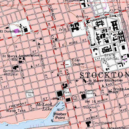 Topographic Map of Eden Square, CA