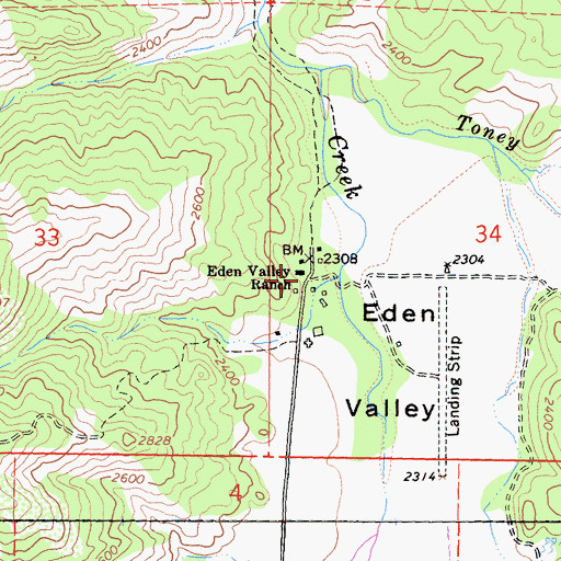 Topographic Map of Eden Valley Ranch, CA