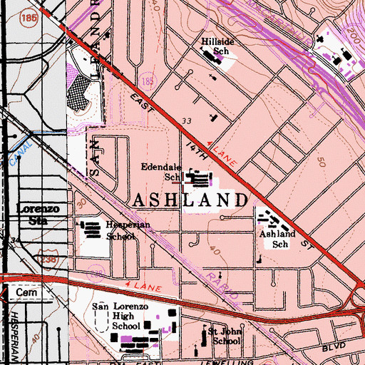 Topographic Map of Edendale Middle School, CA