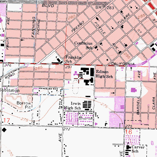 Topographic Map of Edison High School, CA