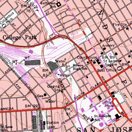 Topographic Map of Edison High School, CA
