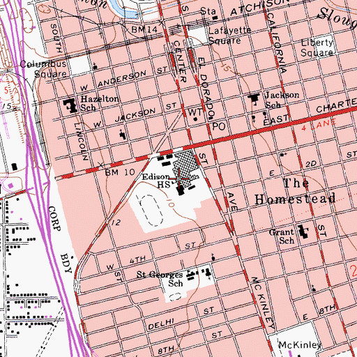 Topographic Map of Edison High School, CA