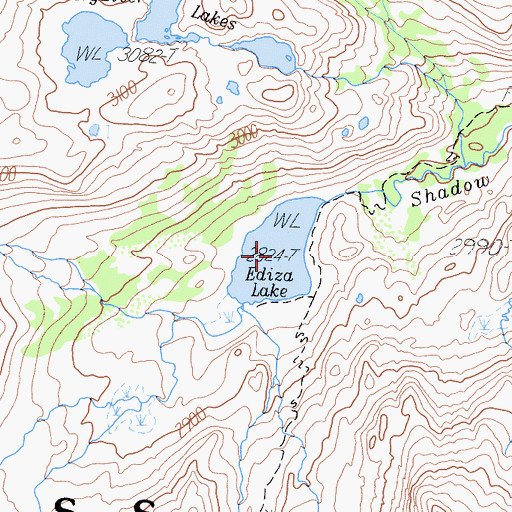 Topographic Map of Ediza Lake, CA