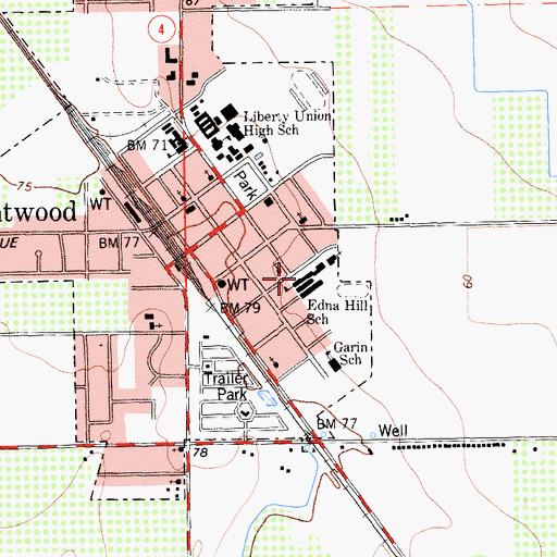 Topographic Map of Edna Hill Middle School, CA