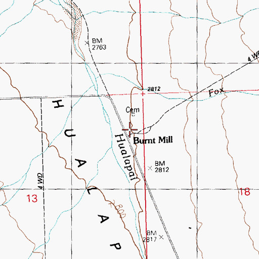 Topographic Map of Burnt Mill Ranch, AZ