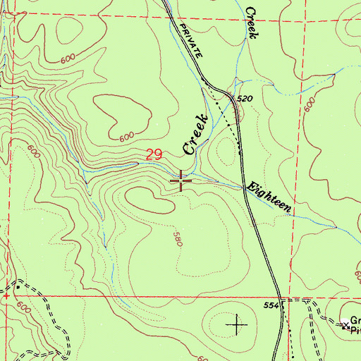 Topographic Map of Eighteen Creek, CA