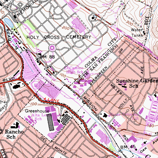 Topographic Map of El Camino High School, CA