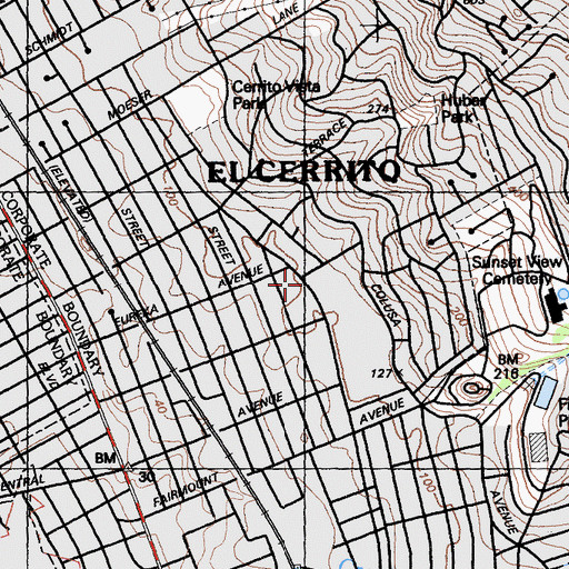 Topographic Map of El Cerrito High School, CA