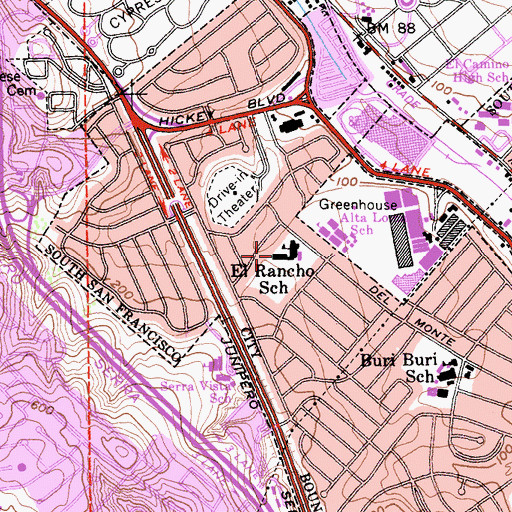 Topographic Map of El Rancho Elementary School (historical), CA